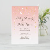 Blush Pink Moon Star Girl Baby shower Uitnodigen Kaart (Staand voorkant)