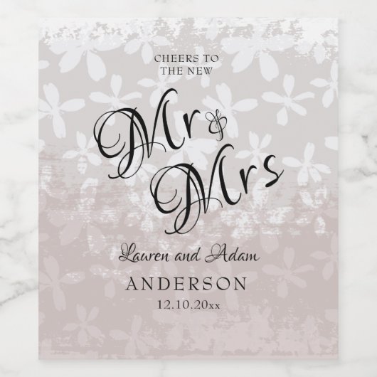 Blush Pink Mr & Mrs Script Waterverf Wine Label Wijn Etiket (Enkel label)