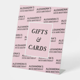 Blush Pink Naam Age Verjaardagscadeaus en Kaart Reclamebord Met Voetstuk