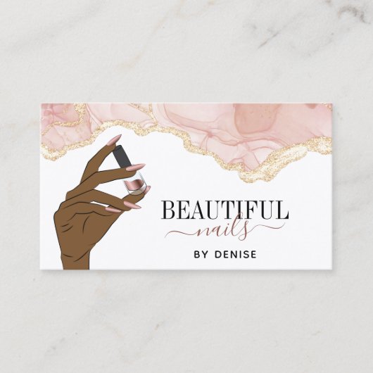 Blush Pink Nagel Salon Vrouw Hand Nagels Technicus Visitekaartje (Voorkant)