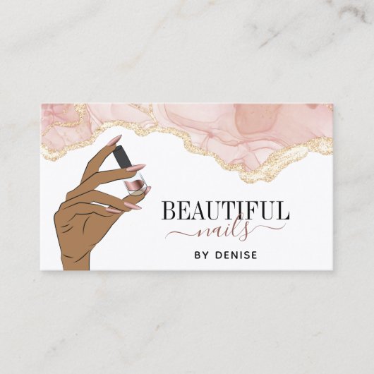 Blush Pink Nagel Salon Vrouw Hand Nagels Technicus Visitekaartje (Voorkant)