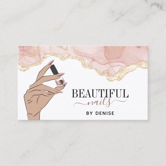 Blush Pink Nagel Salon Vrouw Hand Nagels Technicus Visitekaartje (Voorkant)