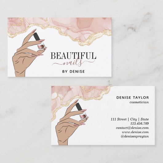 Blush Pink Nagel Salon Vrouw Hand Nagels Technicus Visitekaartje (Voorkant / Achterkant)