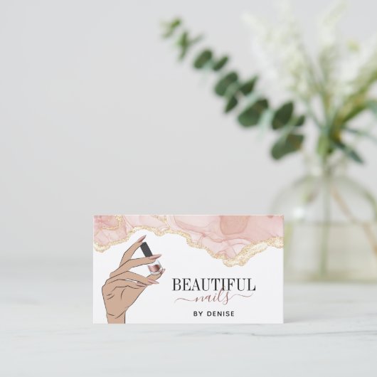Blush Pink Nagel Salon Vrouw Hand Nagels Technicus Visitekaartje (Staand voorkant)