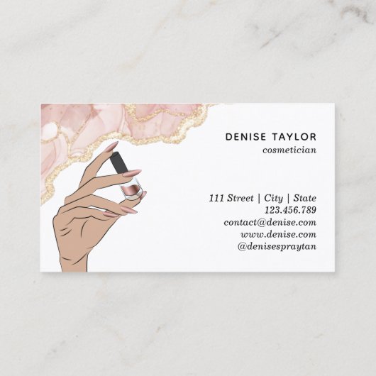 Blush Pink Nagel Salon Vrouw Hand Nagels Technicus Visitekaartje (Achterkant)