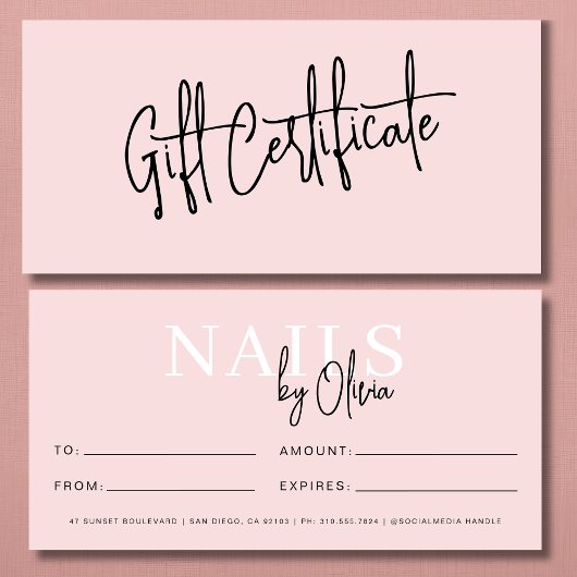 Blush Pink Nail Salon Logo Cadeaubonnen