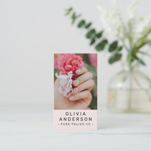 Blush Pink Nail Tech Photo QR Code Visitekaartje (Staand voorkant)