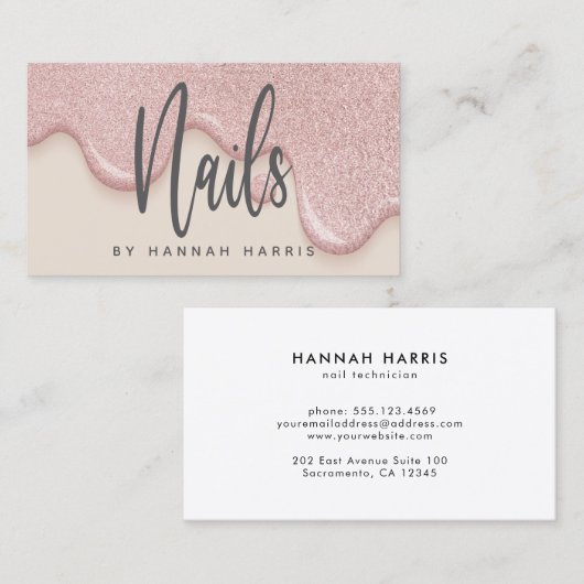 Blush Pink Nail-technicus Visitekaartje (Voorkant / Achterkant)