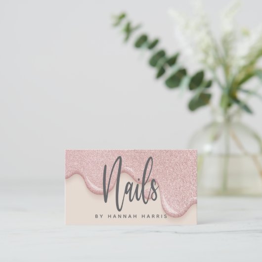 Blush Pink Nail-technicus Visitekaartje (Staand voorkant)
