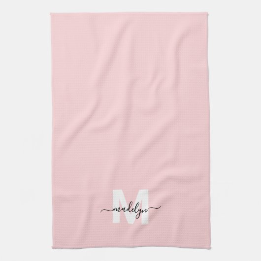Blush pink name monogram theedoek (Verticaal)