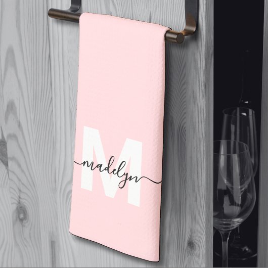 Blush pink name monogram theedoek