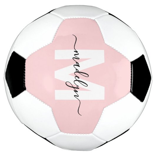 Blush pink name monogram voetbal (Gedraaid)