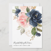 Blush Pink Navy Bloemen Dank u Verdieping Foto Bedankkaart (Achterkant)