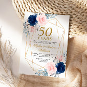 Blush Pink & Navy Blue 50ste bruiloft Jubileum Kaart