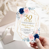 Blush Pink & Navy Blue 50ste bruiloft Jubileum Kaart