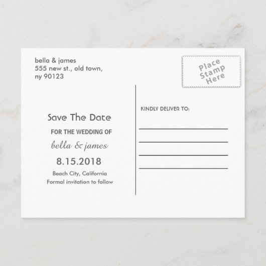 Blush Pink Navy Blue Bewaar de datum Briefkaarten (Achterkant)