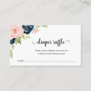 Blush Pink Navy Blue Diaper Baby shower Raffle Informatiekaartje