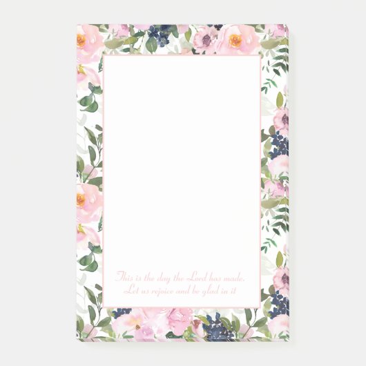 Blush Pink Navy Blue Floral Christelijke Bijbelver Post-it® Notes (Voorkant)