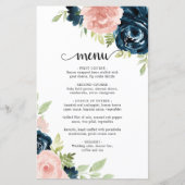 Blush Pink Navy Blue Floral Elegant Wedding Menu (Voorkant)