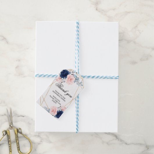 Blush Pink & Navy Blue Floral Gift Label Cadeaulabel (Met Touw)