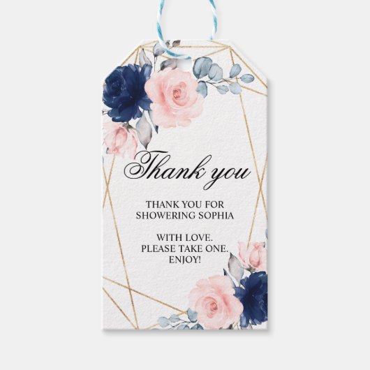 Blush Pink & Navy Blue Floral Gift Label Cadeaulabel (Voorkant)