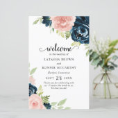 Blush Pink Navy Blue Floral Modern Wedding Program (Staand voorkant)