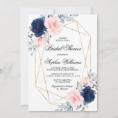 Blush Pink & Navy Blue Floral Vrijgezellenfeest Kaart (Voorkant)