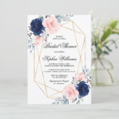 Blush Pink & Navy Blue Floral Vrijgezellenfeest Kaart (Staand voorkant)