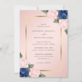 Blush Pink Navy Blue Gold Floral Weddenschap Kaart (Voorkant)
