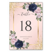 Blush Pink Navy Blue Gold Floral Weddenschap Kaart (Achterkant)