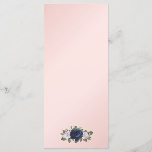 Blush Pink Navy Blue Gold Floral Weddenschap Menu (Achterkant)