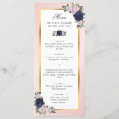 Blush Pink Navy Blue Gold Floral Weddenschap Menu (Voorkant)