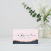 Blush Pink Navy Blue Modern Gold Border Abstract Visitekaartje (Staand voorkant)
