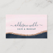 Blush Pink Navy Blue Modern Gold Border Abstract Visitekaartje (Voorkant)