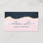 Blush Pink Navy Blue Modern Gold Speckle Abstract Visitekaartje (Voorkant)
