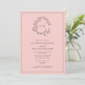 Blush Pink Navy Blue Monogram Foto Weduwschap Kaart (Staand voorkant)