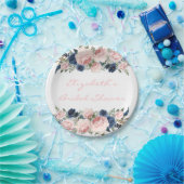 Blush Pink Navy Blue Peony Wedding Papieren Bordje (Feest)