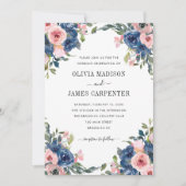 Blush Pink Navy Blue Waterverf Floral Wedding Kaart (Voorkant)