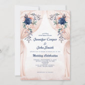 Blush Pink Navy Blue Waterverf Floral Wedding Kaart (Voorkant)