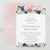 Blush Pink Navy Blue Waterverf Peony Wedding Kaart (Voorkant / Achterkant)