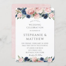 Blush Pink Navy Blue Waterverf Peony Wedding