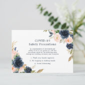 Blush Pink & Navy Elegant Wedding COVID-19 Informatiekaartje (Staand voorkant)