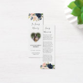 Blush Pink Navy Floral Foto Funeral Poem Bladwijze Mini Visitekaartjes (Bureau)