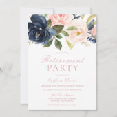 Blush Pink & Navy Floral  Retirement Party Kaart (Voorkant)