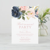 Blush Pink & Navy Floral  Retirement Party Kaart (Staand voorkant)