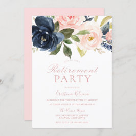 Blush Pink & Navy Floral  Retirement Party Kaart