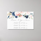 Blush Pink Navy Floral Wedding Sign Canvas Afdruk (Voorkant)