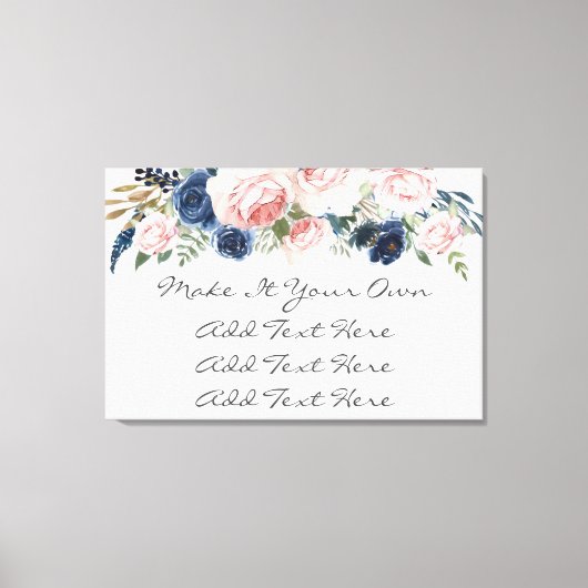 Blush Pink Navy Floral Wedding Sign Canvas Afdruk (Voorkant)