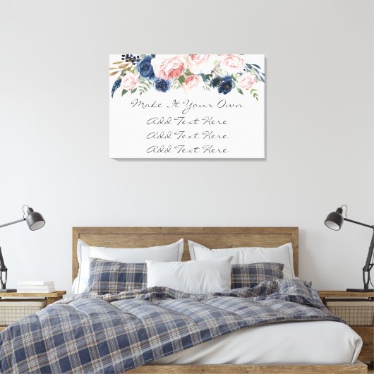 Blush Pink Navy Floral Wedding Sign Canvas Afdruk (Insitu (Slaapkamer))