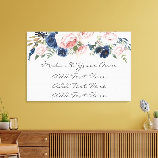 Blush Pink Navy Floral Wedding Sign Canvas Afdruk (Insitu (Woonkamer))